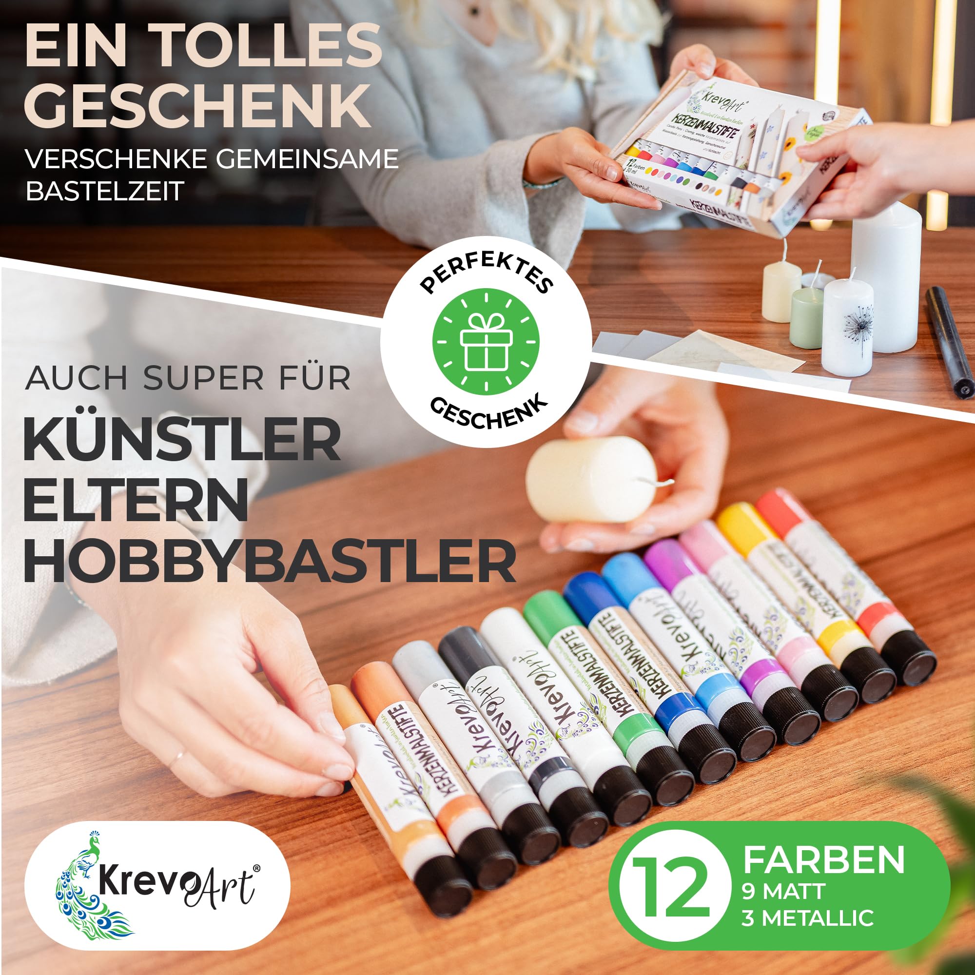 Krevo Art Set 12 Matite Colorate Per Candele | Colori Vivaci | Per Decorazione Fai Da Te - Foto 2