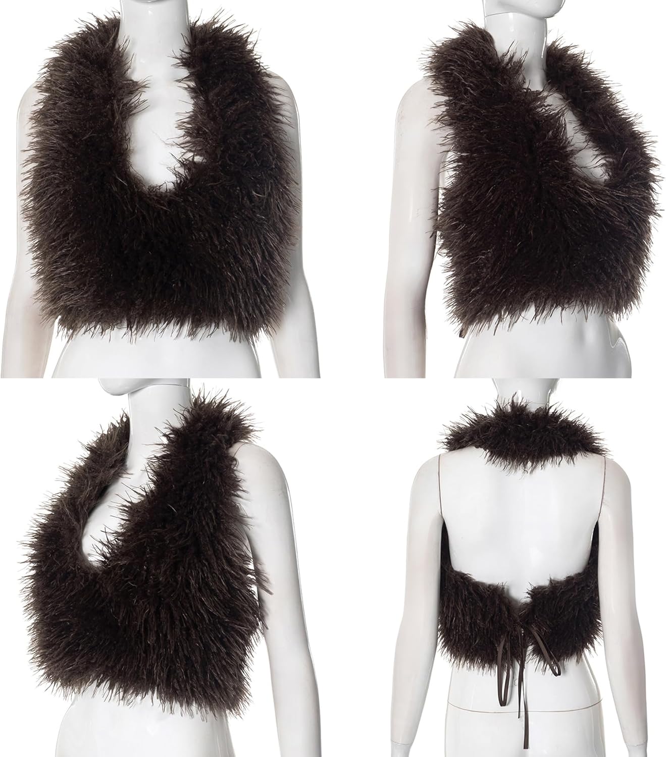 Women's Sexy Faux Fur Halter Top Backless Sleeveless Tie Back Fur Vest Fuzzy Tank Top Y2k Streetwear - Image 5