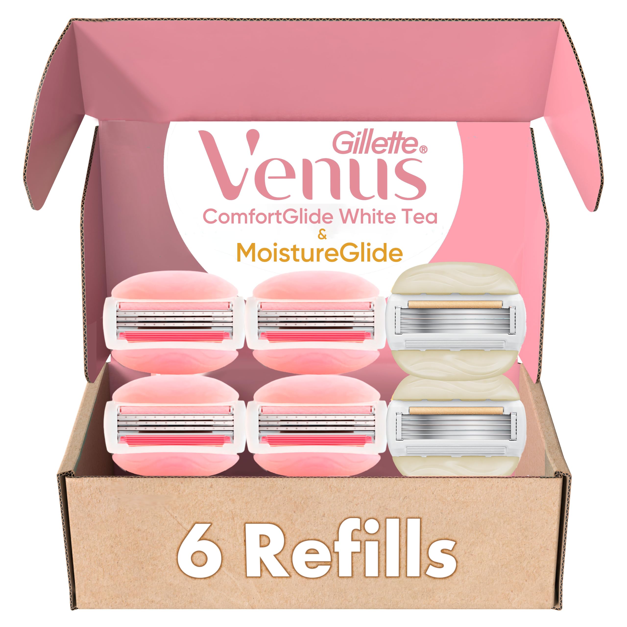 Gillette Venus ComfortGlide White Tea 4 count, with Gillette Venus ComfortGlide plus MoistureGlide 2 count, Women's Razor Blade Refills