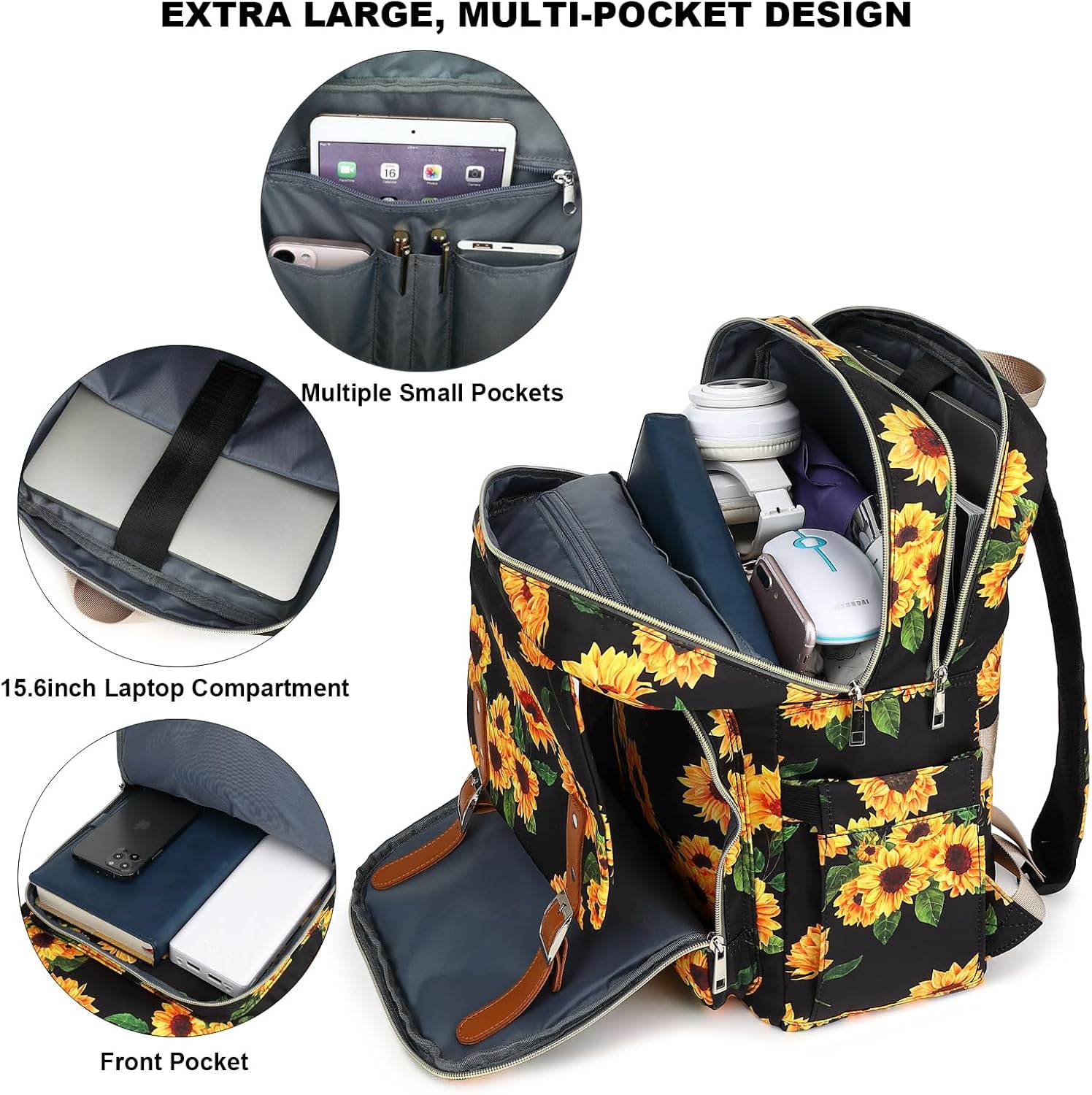 Fuyicat Sunflower Laptop Backpack for Women Men Travel Business Work, Girls Boys School Backpack College Bookbag Fit 15.6 Inch Notebook - Image 2