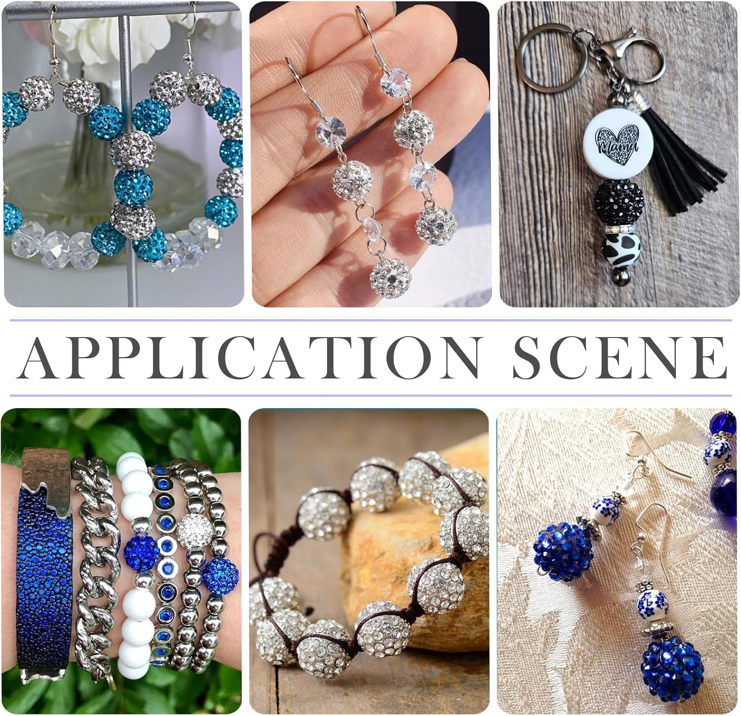 Cheriswelry 100Pcs Rhinestone Beads 10mm Round Chunky Disco Ball Beads Black White Polymer Clay Spacer Bead for DIY Craft Bracelet Earring Necklace Jewelry Making - Image 4