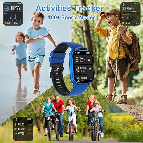 Miniatura 4 de Reloj inteligente para niños de 1.85 pulgadas con rastreador de fitness, modos deportivos impermeables IP68, monitor de frecuencia cardíaca, botón
