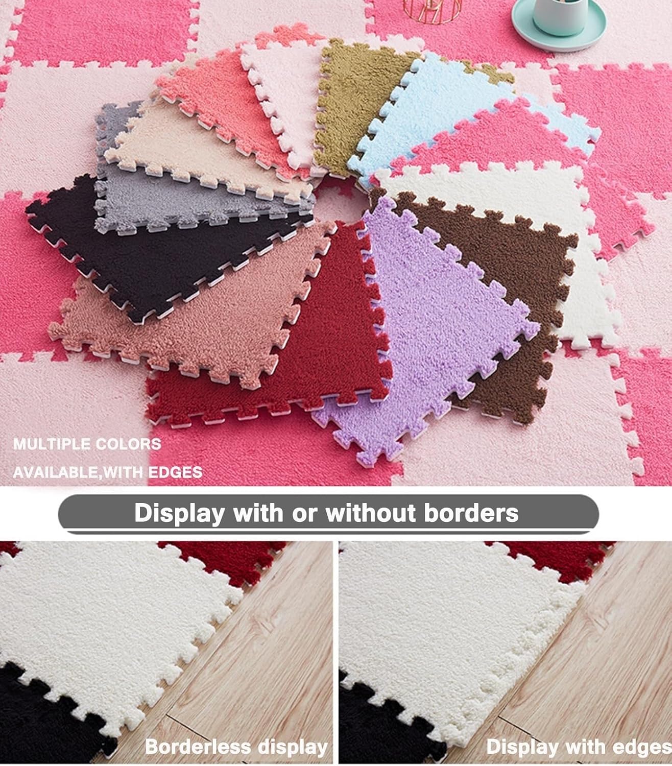 30pcs Square Jigsaw Puzzle Carpet, 20x20 in Interlocking Foam Carpet Tiles with Border, Plush Puzzle Floor Mat(Red+Black)