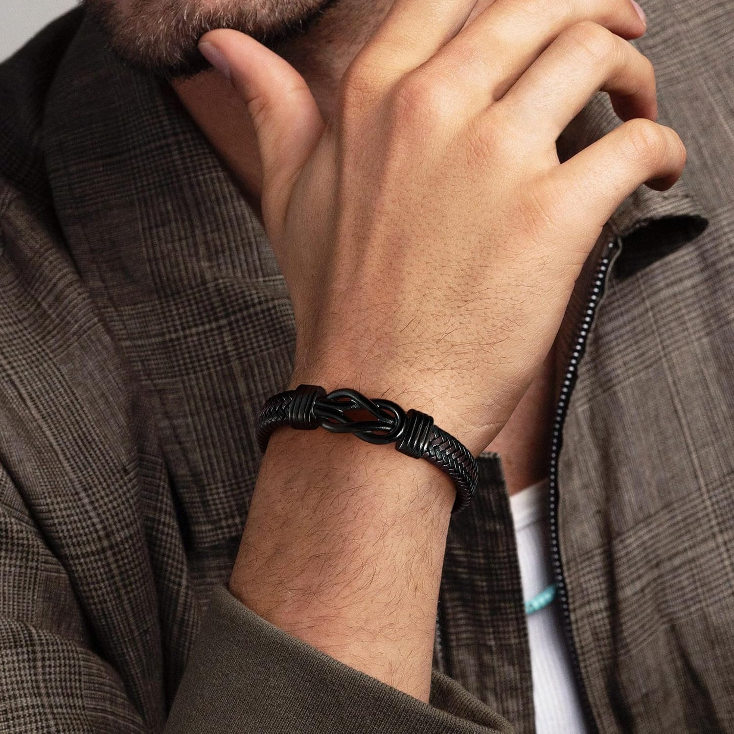 RANKEEF 𝐆𝐢𝐟𝐭𝐬 𝐟𝐨𝐫 𝐌𝐞𝐧 𝐊𝐧𝐨𝐭 𝐁𝐫𝐚𝐜𝐞𝐥𝐞𝐭 Christmas Gift Birthday Gift for Dad Man Son Husband Mens Leather Bracelet Mens Christmas Gifts - Image 7