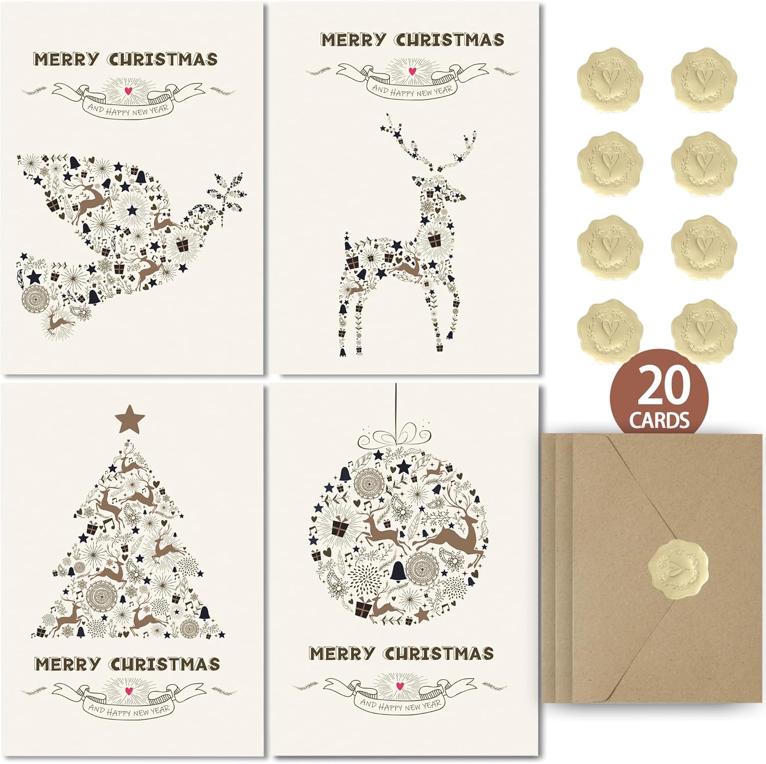 Christmas Cards 2023, Boxed Christmas Cards with Envelopes, Recycled