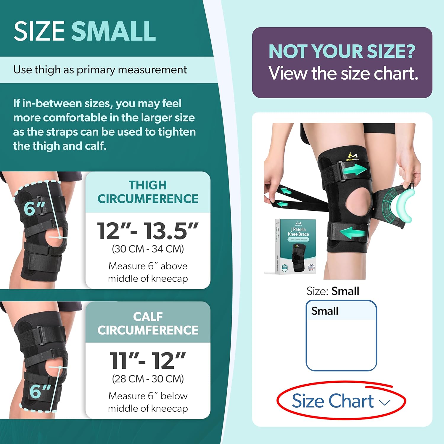 BraceAbility J Patella Knee Brace - Lateral Patellar Stabilizer with Medial and J-Lat Support Straps for Dislocation, Subluxation, Patellofemoral Pain, Left or Right Kneecap Tracking (Small)