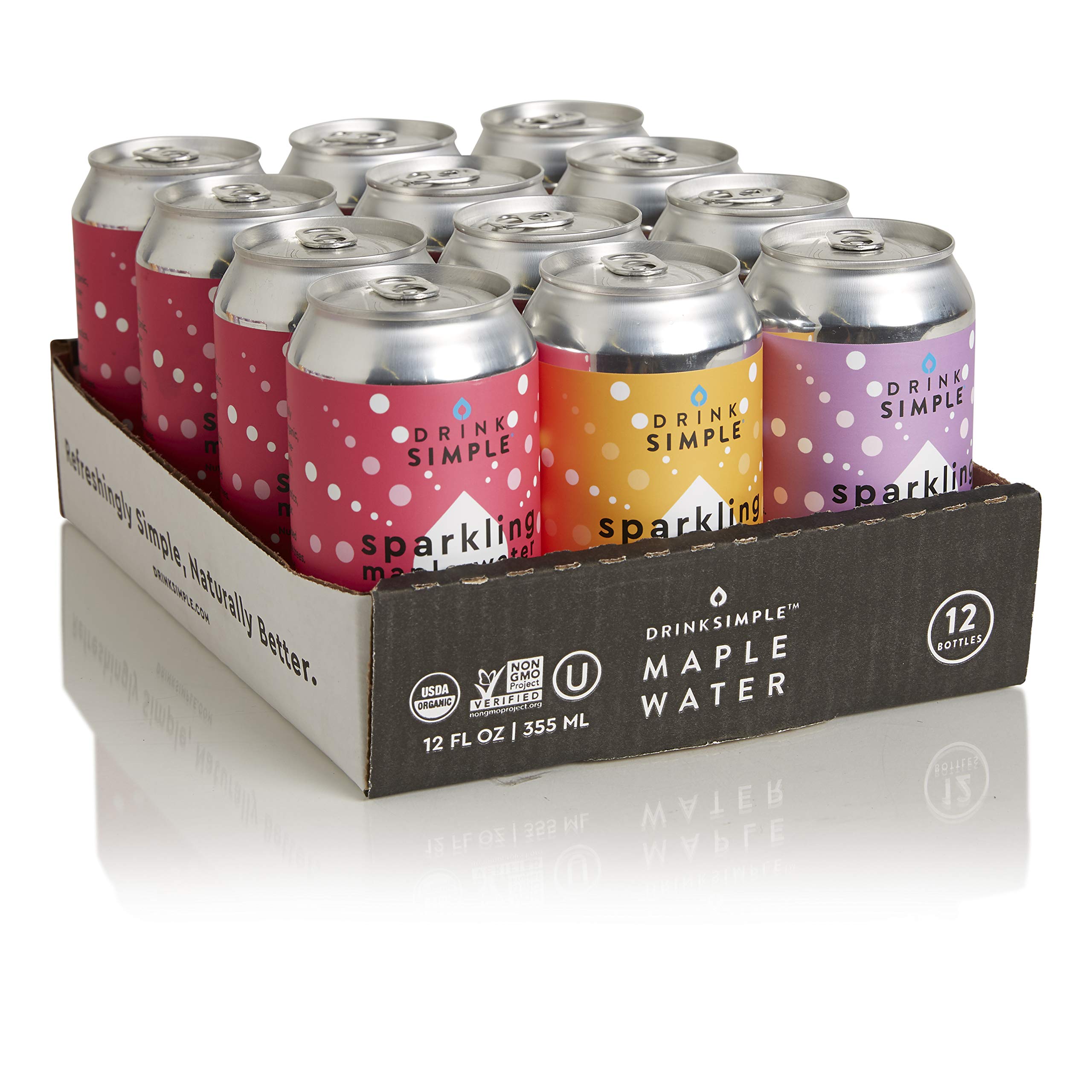 Drink Simple Organic Sparkling Maple Water Variety Pack, 12oz Cans