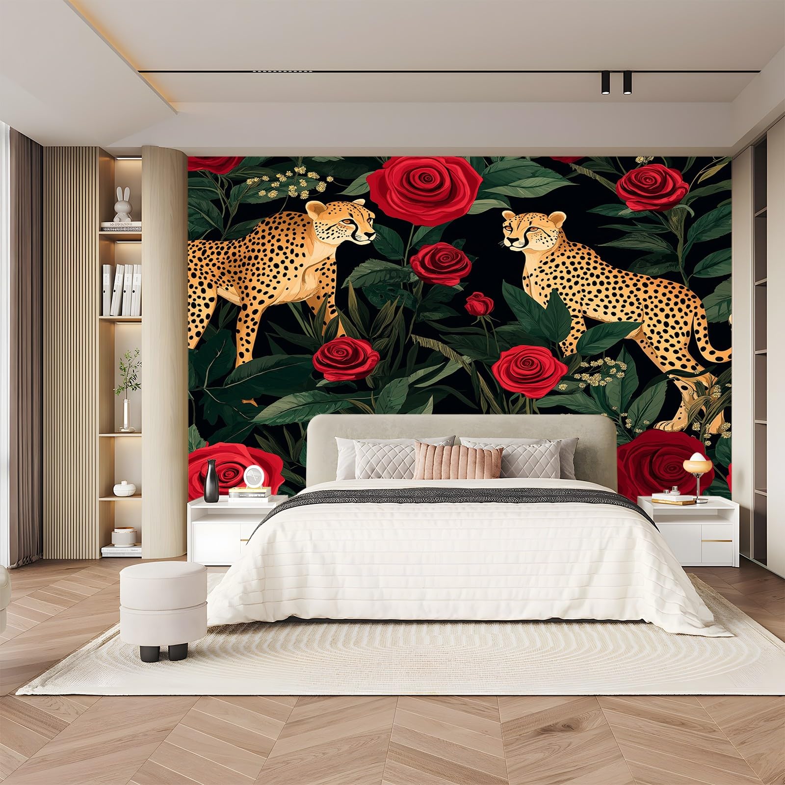 Panoramiczne tapety zwierzęta kwiaty elegancja czerwony czarny 200 x 140 cm (szer. x wys.), nowoczesna tapeta z włókniny do sypialni salonu biura spersonalizowana dekoracja ścienna restauracja pokój