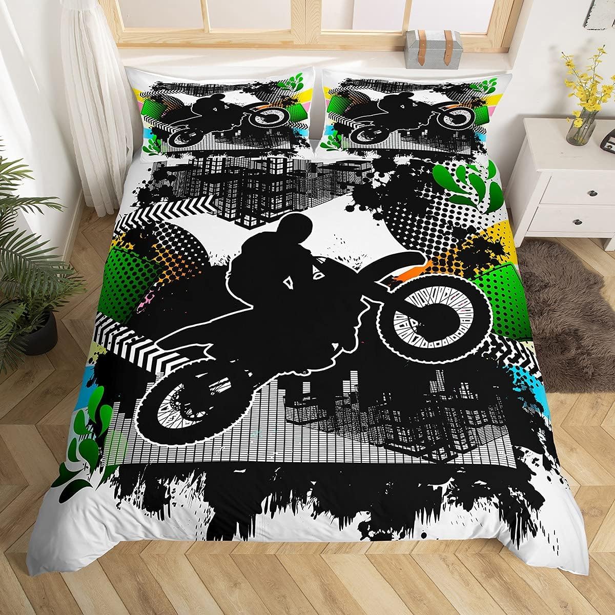 Housse de couette motocross fermeture éclair pour lit enfant facile à border