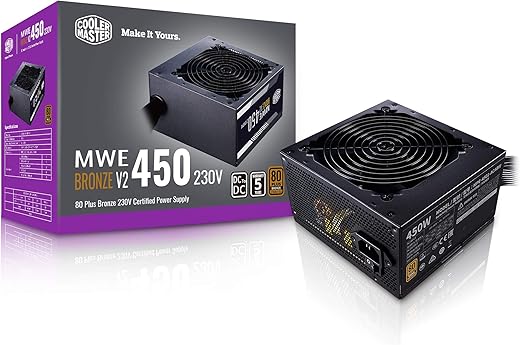 Cooler Master MWE 450 Bronze V2 Power Supply – Non-Modular | 80 Plus Bronze Certified | 120mm HDB Fan | DC-to-DC Circuit Design | ATX 2.52 Version…