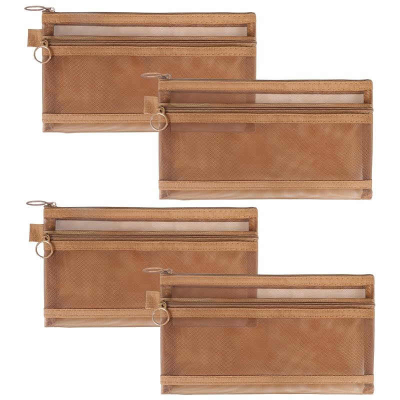 Necessaires de maquiagem em tela besharppin com zíper duplo, 4 unidades, marrom chocolate claro