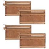 besharppin Mesh Cosmetic Bags, 4pcs Nylon Makeup Pouches with Double Zippers for Home Office Purse Diaper Bag (Light Chocolate Brown)