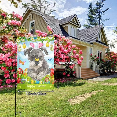 Miniatura 8 de Schnauzer - Bandera de jardín con diseño de margaritas y huevo de Pascua con diseño de mariposa, para decoración al aire libre, decoración para el