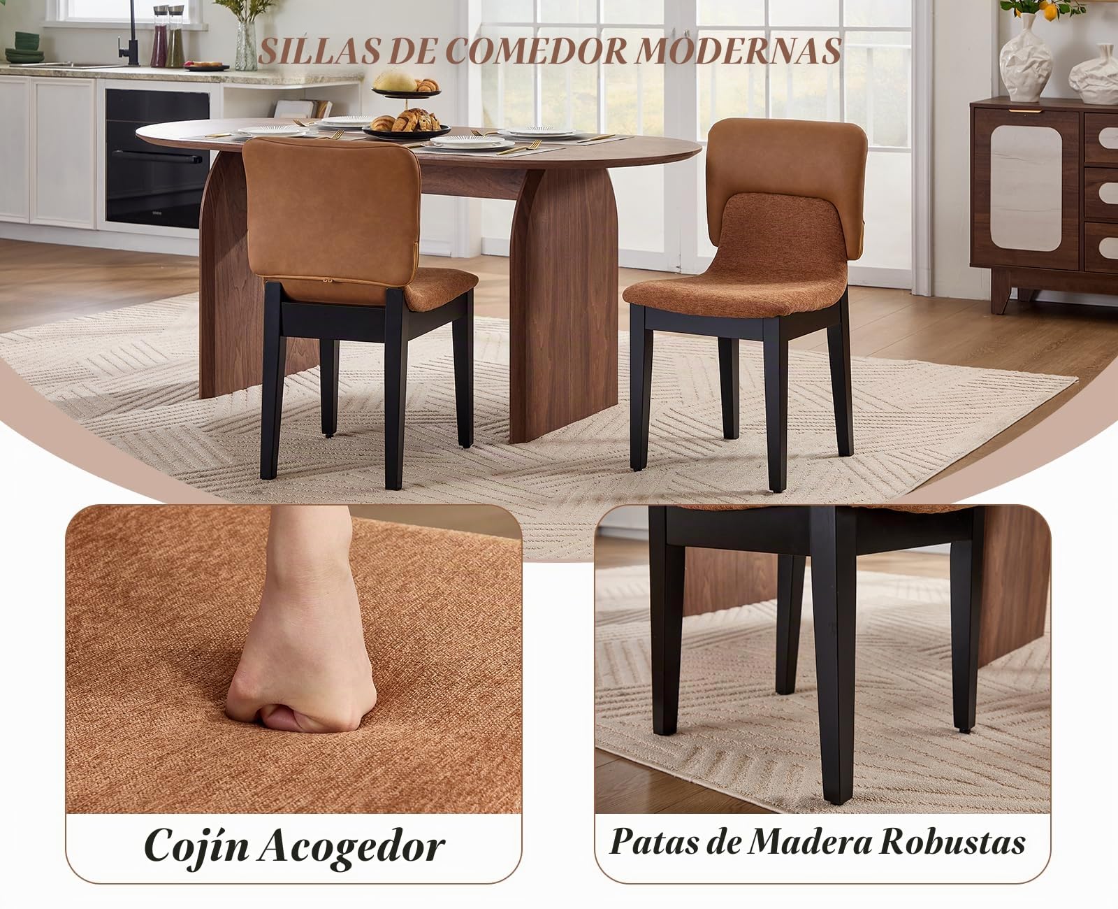 Ya-Home Juego de 2 Sillas de Comedor Silla Cocina Patas de Madera,Marrón