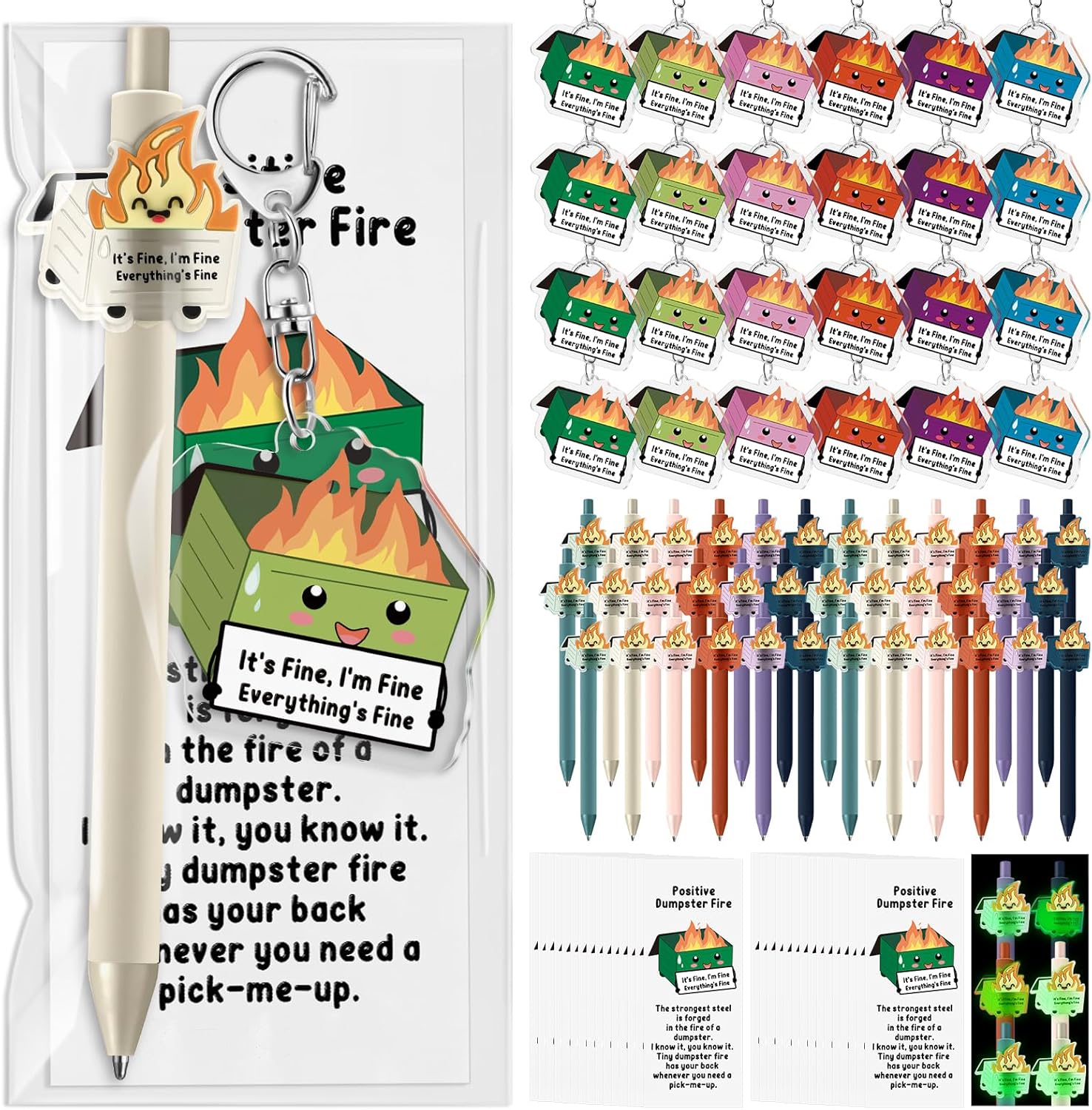 Sinload Dumpster Fire Employee Appreciation Gifts Bulk Emotional Support Ballpoint Pen Keychain for Coworker Nurse Teacher