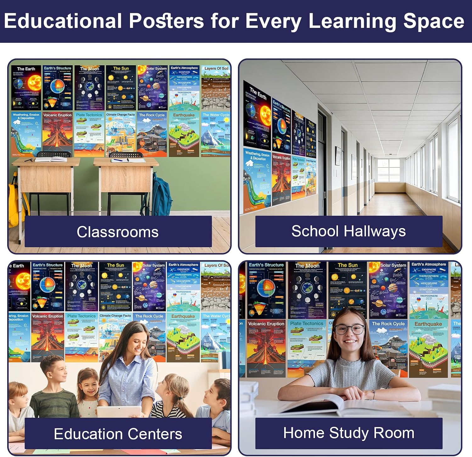 Shoparr Educational Posters - 14 Earth Science Posters, 11x17in, Educational Charts & Posters, Waterproof, Science Decor for Homeschool, Hallways, Home Study Room, Educational Center