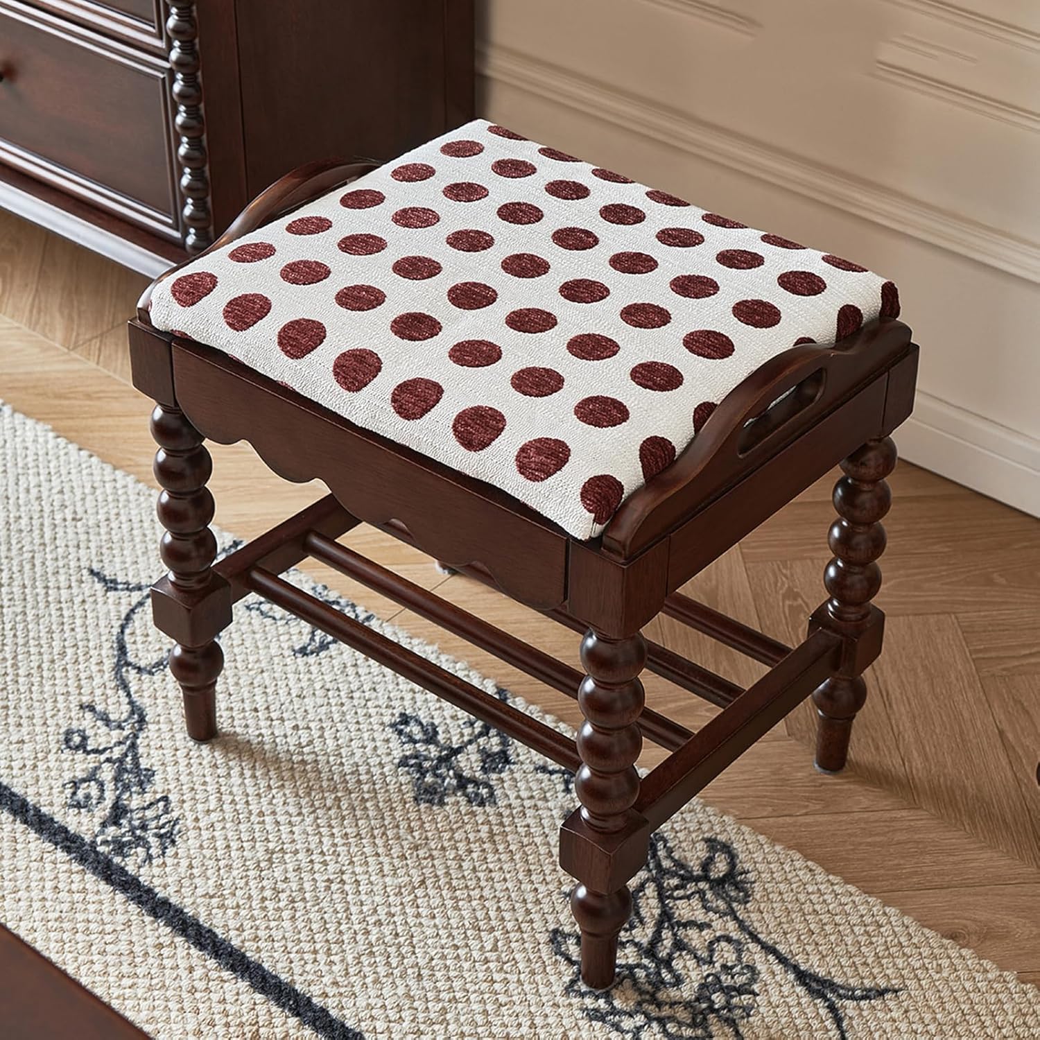 YZABEL Walnut Vanity Desk with Storage Cabinets, 35" Dressing Table with 1 Large Mirror and Cushioned Stool for Bedroom, Women, Girls