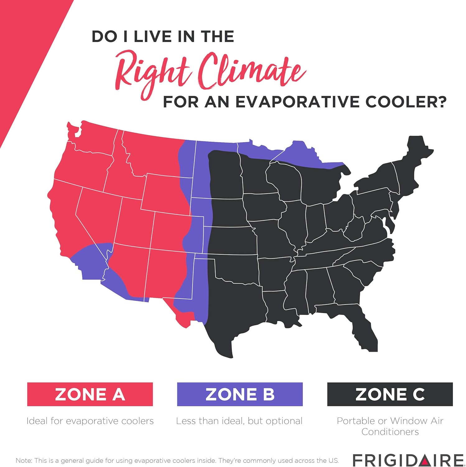 Map showing ideal climates for evaporative coolers