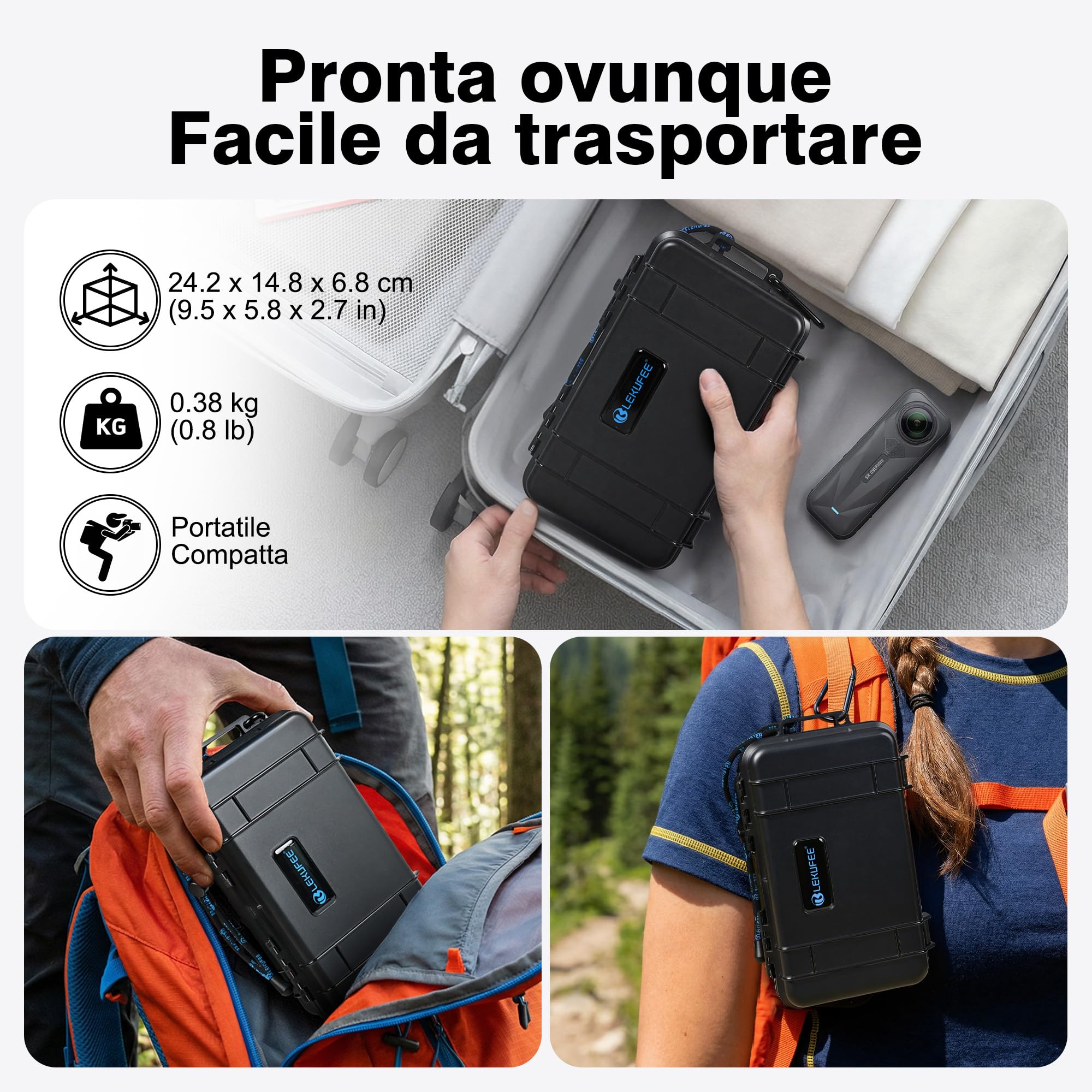 LEKUFEE Custodia Rigida Portatile Impermeabile per Insta360 X5,Insta360 X4 Air, Insta360 X4/X3 e accessori (solo custodia)