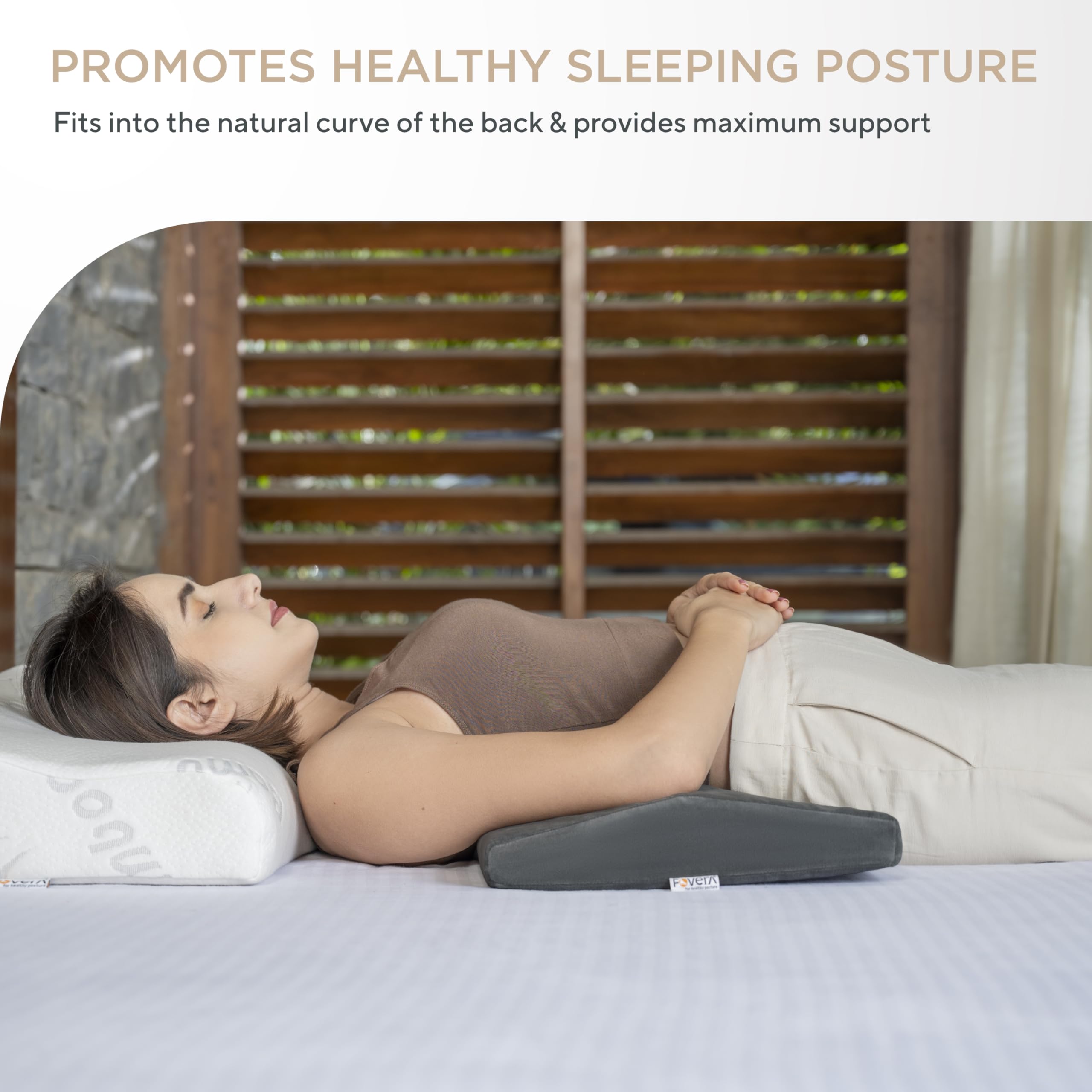 FOVERA Lumbar Pillow for Back Pain, Sciatica, Hip & Pregnancy Relief – Orthopedic Memory Foam for Sleeping – Breathable & Washable Cover – Dark Grey 2