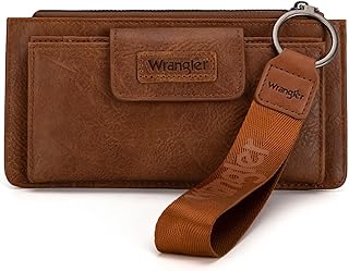 Montana West X Wrangler Brown Wristlet Wallet Minimalist Clutch Womens Wallet Rfid Card Cases & Money Organizers with Coin Purse and Smooth Zipper