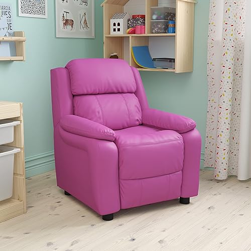 Miniatura 10 de EMMA + OLIVER Sillón reclinable infantil de vinilo beige acolchado de lujo con brazos de almacenamiento Vinilo beige.,negro, cuero, (Black