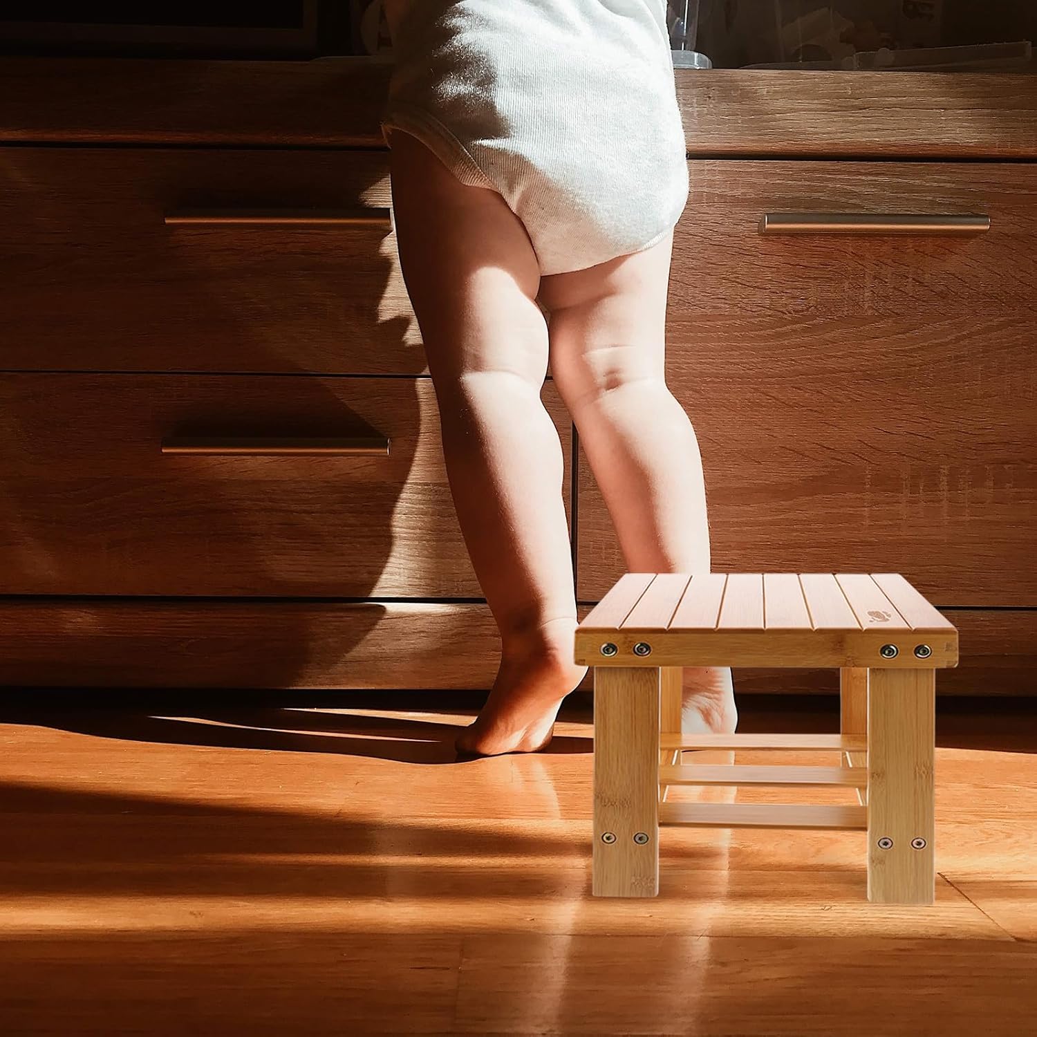 Cabilock Mini Stool Solid Wood Low Household Stool Stable for Adults Brown Small Square Seat for Bathroom Kitchen Bedroom Use