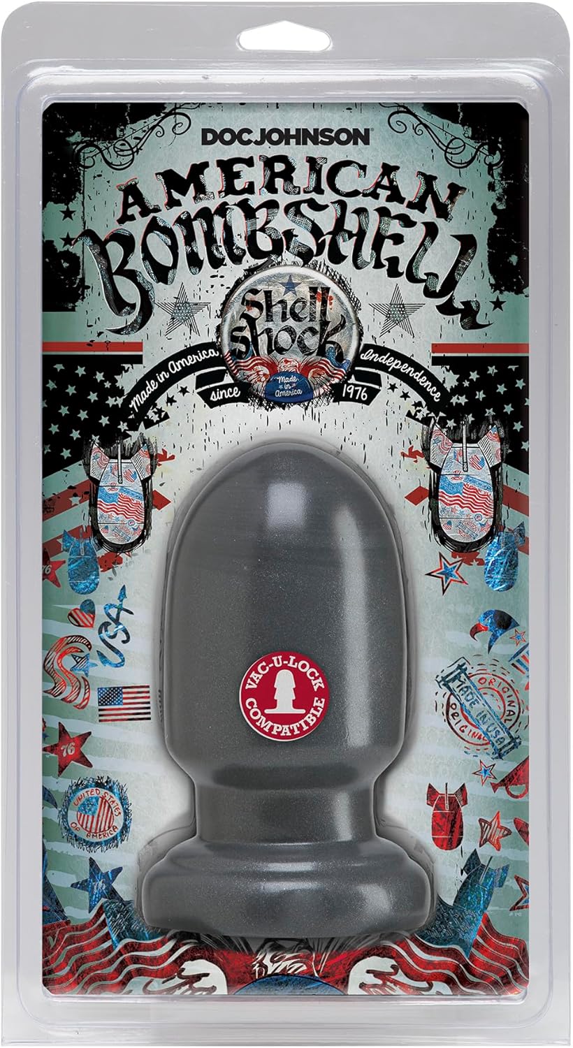 Doc Johnson American Bombshell - Shell Shock (Small) - Vac-U-Lock Compatible Dildo/Butt Plug - for Adults Only, Gunmetal Grey