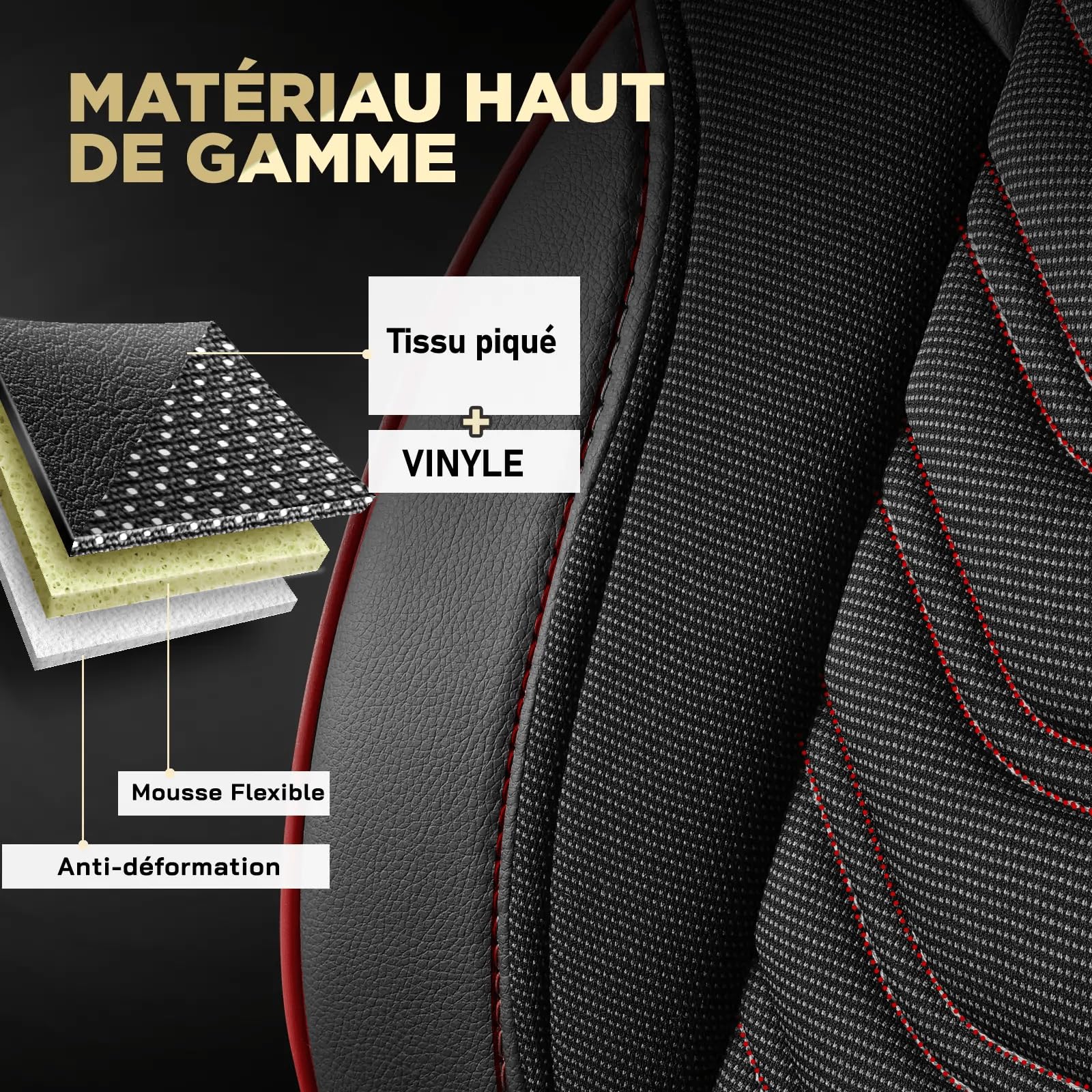 Housses de siège Auto 2+1 pour Renault Master (2011-2023) Opel Movano (2011-2021) Nissan NV400 (2011-2021) Tissu piqué, Noir-Rouge, Set de sièges Avant, siège Passager Droit fractionné