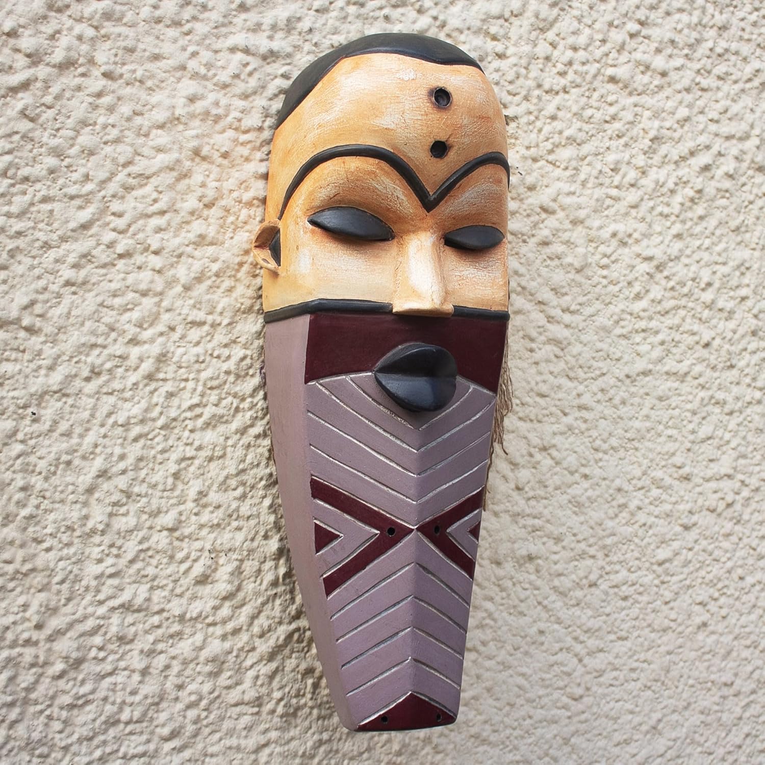 NOVICA Artisan Handmade African Wood Mask Artisan Sese Raffia Multicolor Ghana Masks [19in H x 7.75in W x 4.7in D] ' Pende Personage'