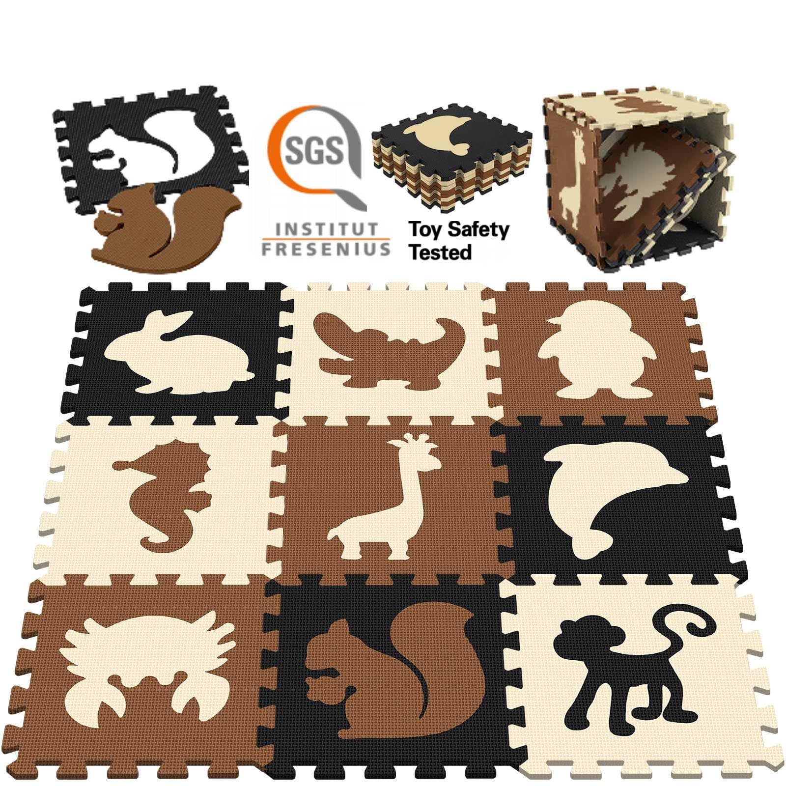 KOKOBOX Alfombrilla Bebe Puzzle 9PZ 30x30cm Certificado CE, Probado SGS Alfombra Juegos Infatiles Goma Suelo EVA Bebe Alfombra Bebe Niños Puzzle Tapete de Actividades Bebe Tapete Puzzle Bebe - Animal