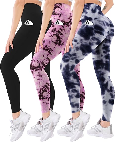 Blisset 3 Pack High Waisted Leggings for Women with Pockets Soft Active Tummy Control Pants for Yoga Running & Daily Wear
