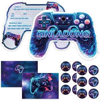 12 x Gaming Invitation Cards Children's Birthday Boy Girl