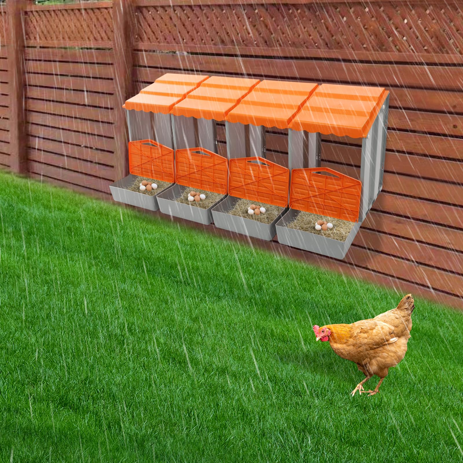 Nido per galline, 4 fori, in metallo, con coperchio di copertura, robusto nido di galline e griglia di ventilazione, nido di polli per montaggio a parete