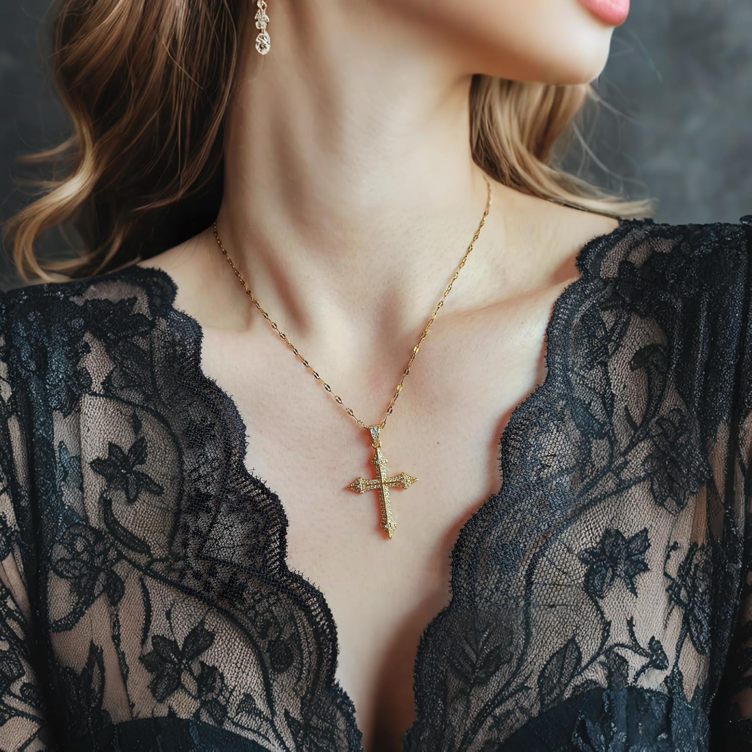 Cross Necklace for Women - Dainty 14K Gold Plated Small Cross Choker Pendant Cubic Zirconia Necklaces, Trendy Simple Faith Jewelry Gifts - Image 2