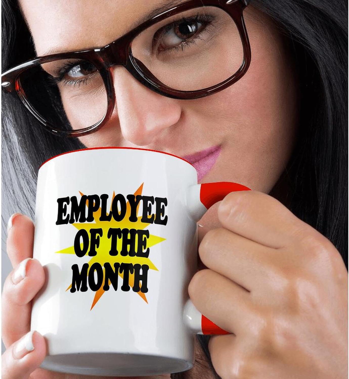 3dRose Employee of The Month Two Tone Mug, 11 oz, Red