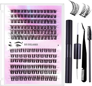 Eyelash Extension Kit, 150 PCS 30D+40D Mix Lash Clusters False Eyelashes with Lash Bond and Seal Glue for DIY Lash Extension Kit (ブラック, A)