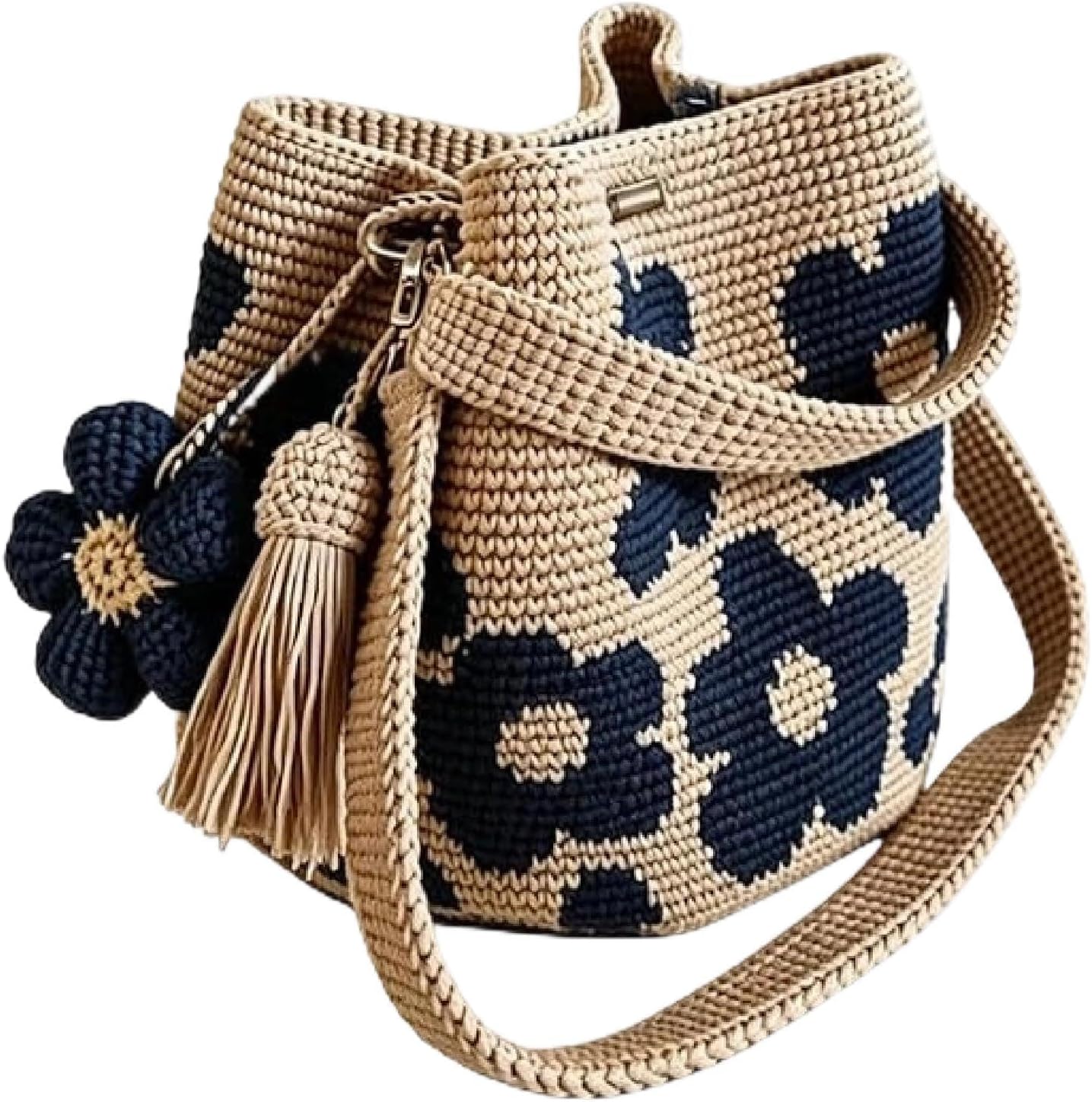 Handmade Crochet Flower Tote Bag, Boho Floral Woven Purse Bag Crossbody Beach Handbags, Crochet Bag for Women Daily Use