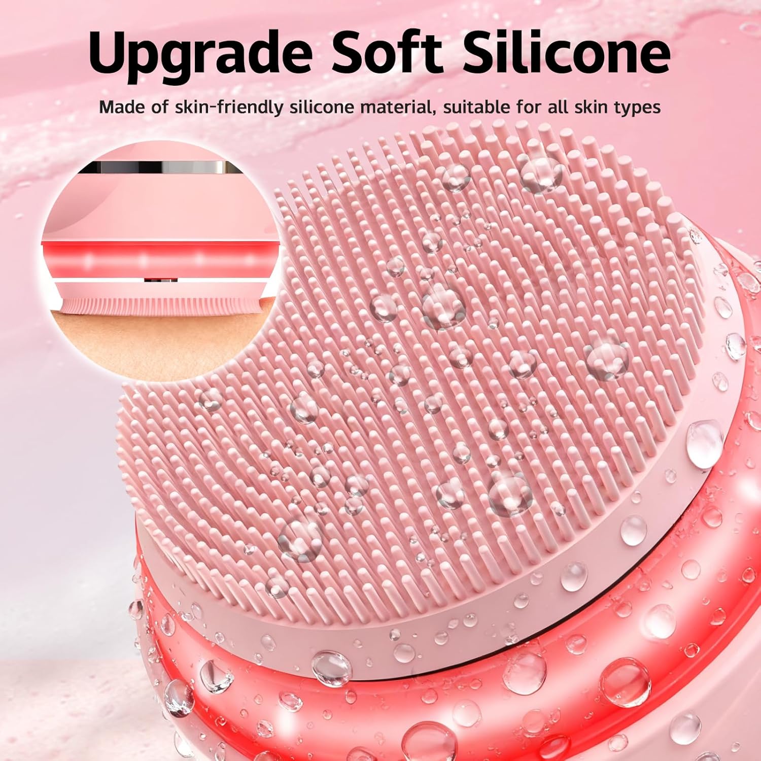 Face Cleansing Brush, Waterproof Silicone Facial Cleansing Brush, 6 Modes, 3 Light Effect, Rechargeable Electric Exfoliator Deep-Clean Scrubber for Women and Men