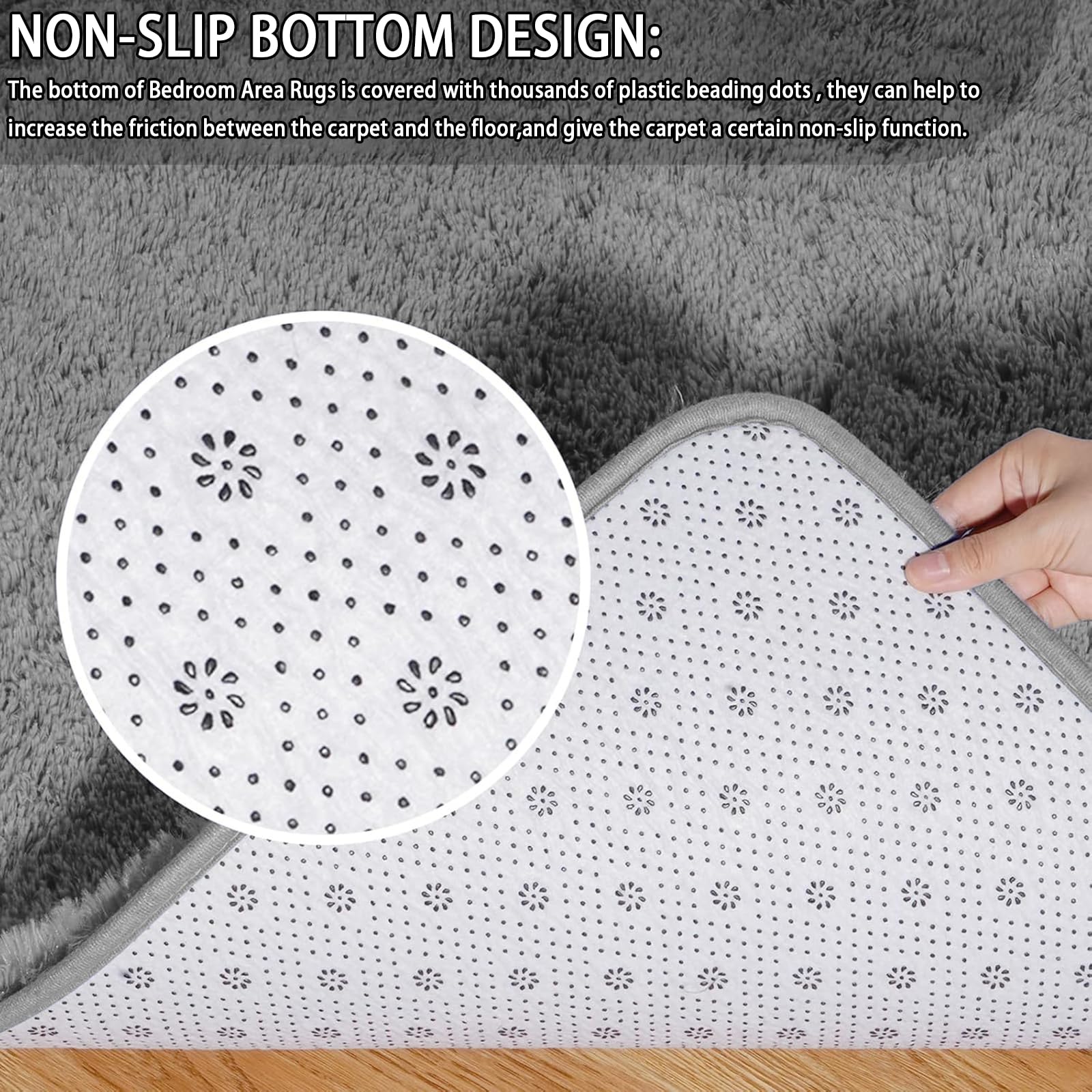 Hochflor Teppich 180 x 400 cm Rechteckig, Langflor, Felloptik, Moderne Deko, Waschbarer Teppich Wohnzimmer Hochflorteppich für Fußbodenheizung Geeignet, Grau