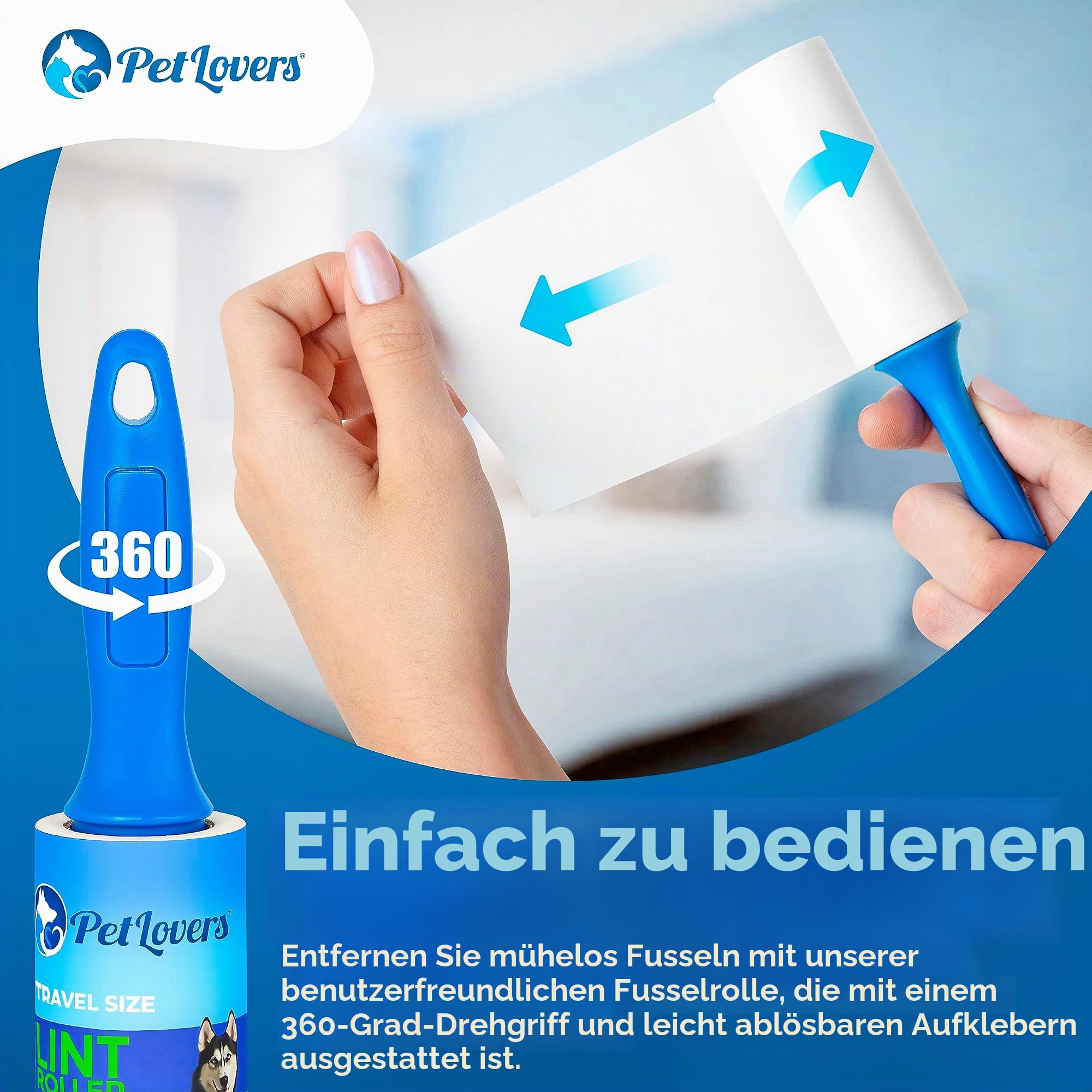 PetLovers Mini-Fusselrollen, extra klebrig, für Tierhaare in Reisegröße, 4 Stück
