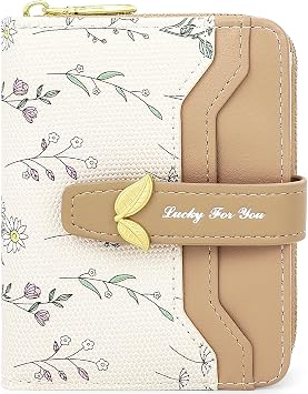 Farcauo Cute Brown Flower Wallet for Women Small Kawaii Coin Purse with ID Window Compact Lightweight and Stylish Design Cash Wallet for Ladies