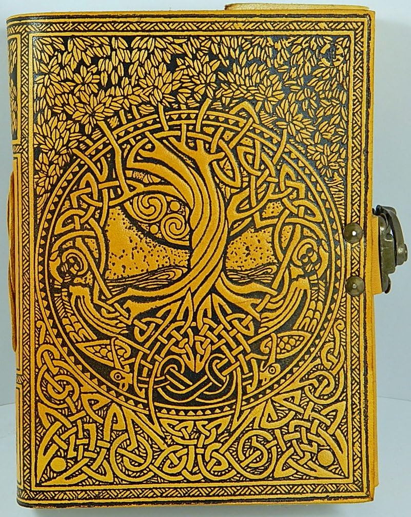 Courtney Davis Celtic Handmade 5x7 Golden Tree of Life Leather Journal with Latch