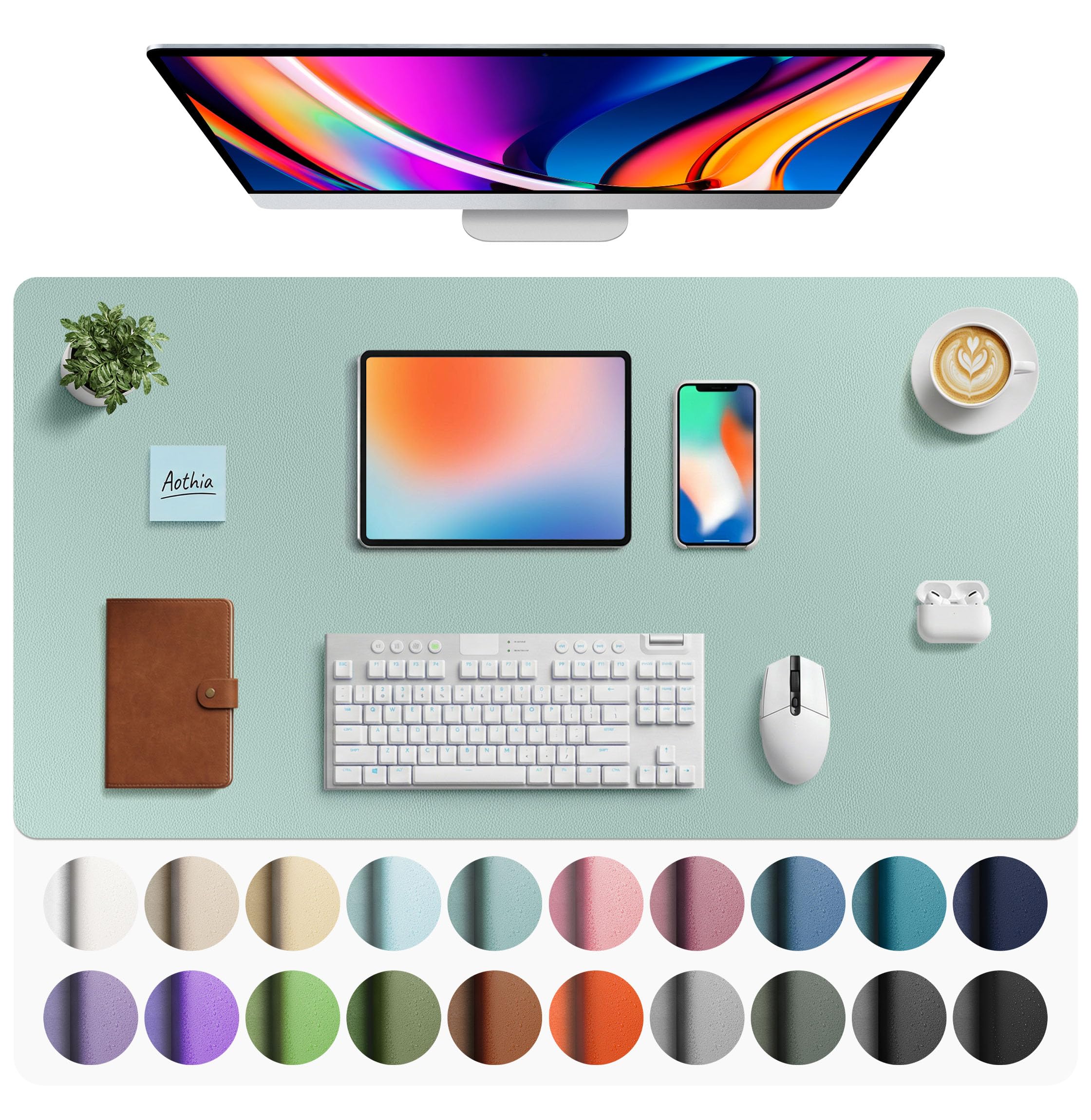 Photo 1 of Aothia Faux Leather Desk Mat - Large Mouse Pad, Non-Slip PU Leather Blotter, Waterproof Writing Surface for Office and Home (Light Blue, 40" x 24")