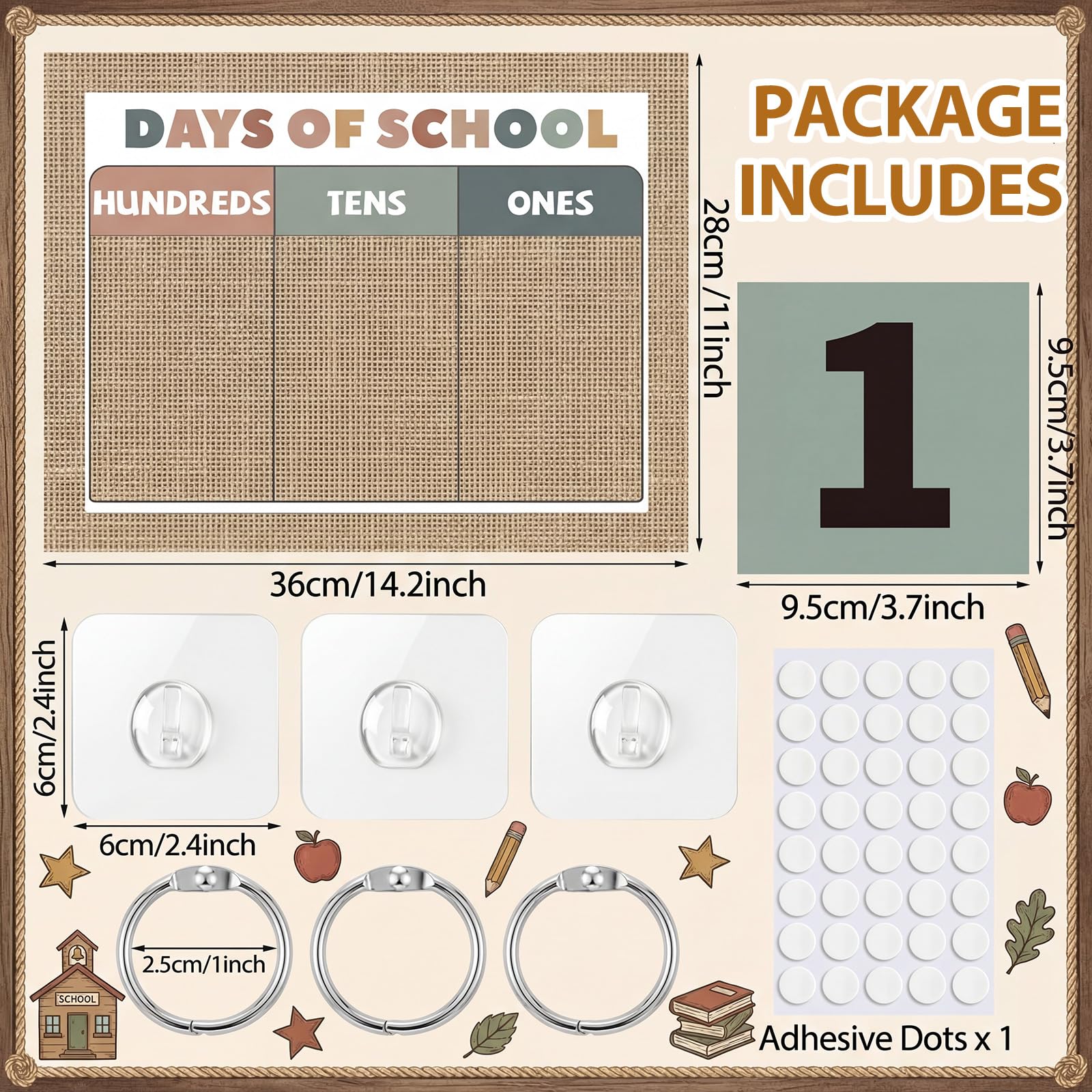 Glenmal Decorazioni moderne per bacheca in lino bohémien, per il rientro a scuola, giorni di scuola, poster per calendario in classe, bacheca, decorazione da parete per asilo in età prescolare