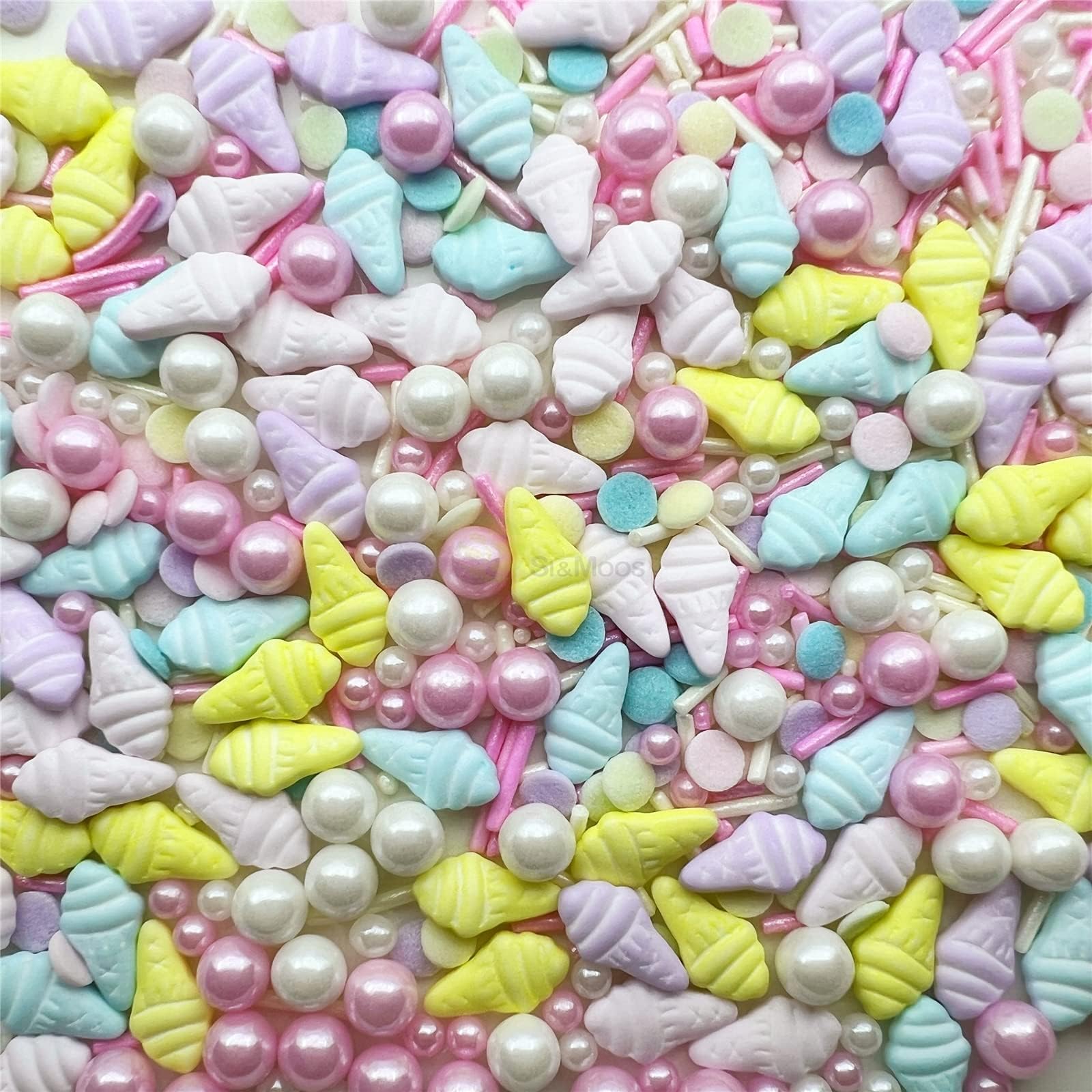 SE Si&Moos Edible Ice Cream Sprinkles for Cake Decorating Pastel Sprinkles Pink and White Edible Pearls Spring Summer Cake Decorations for Topping Cakes, Cupcakes and Ice Cream Party Baby Shower Holiday Supplies 3 OZ