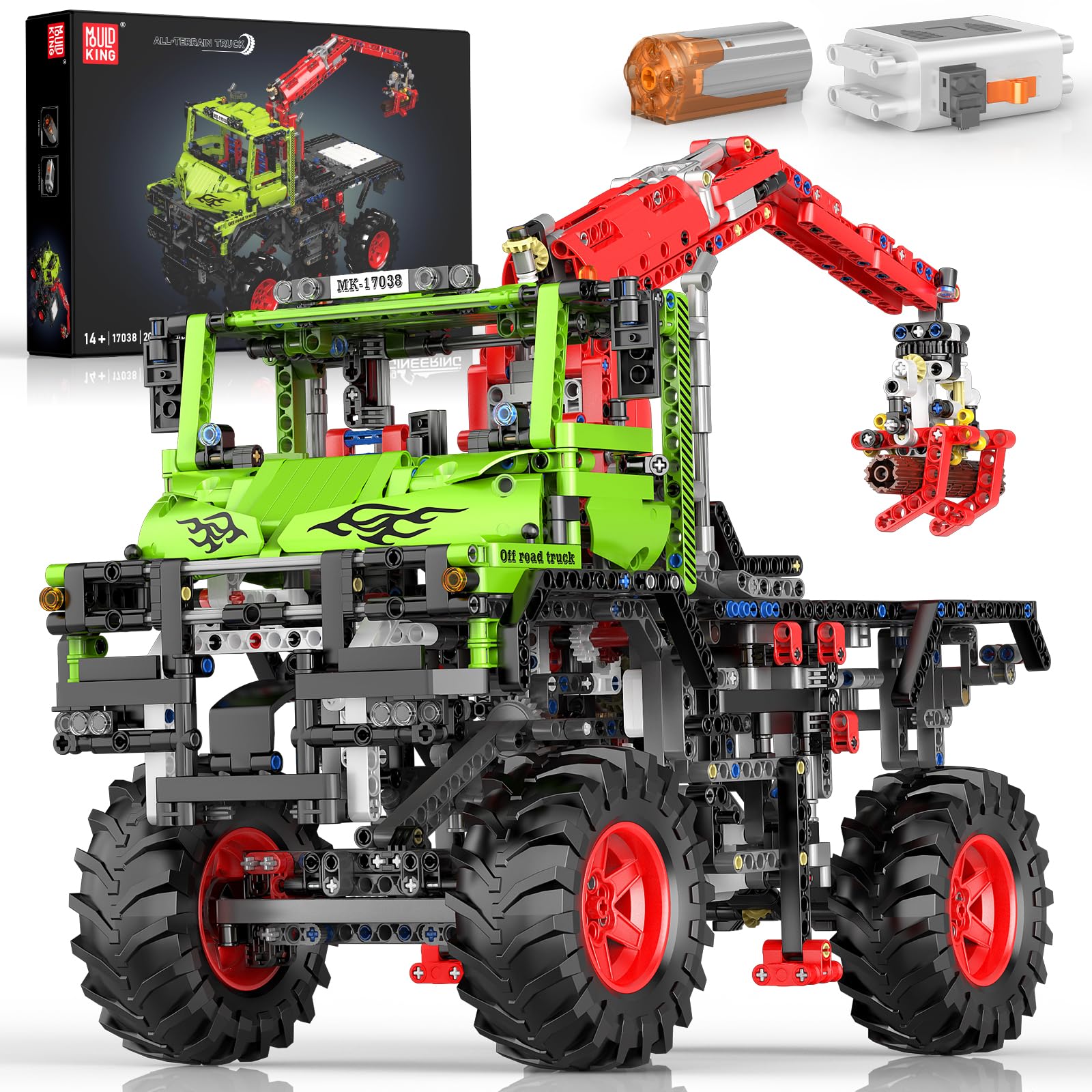 Mould King 17038 Technik LKW mits Holzgreifer Bausatz, Motor-Modell mit über 2002 Bausteinen, Konstruktionsspielzeug für Jugendliche und Sammler
