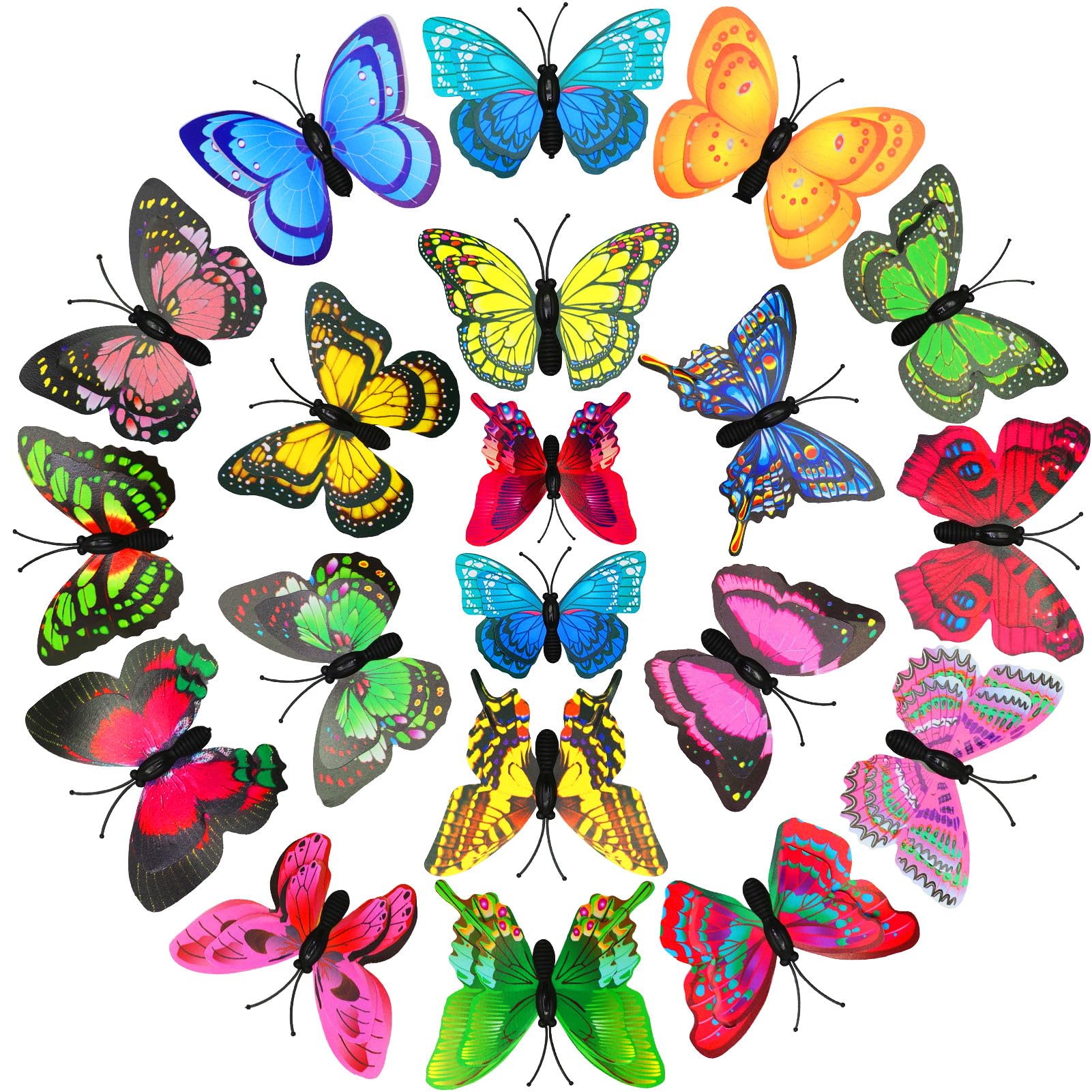 Lot de 20 papillons colorés avec broches en PVC, décorations de chambre et de bureau (couleurs aléatoires)