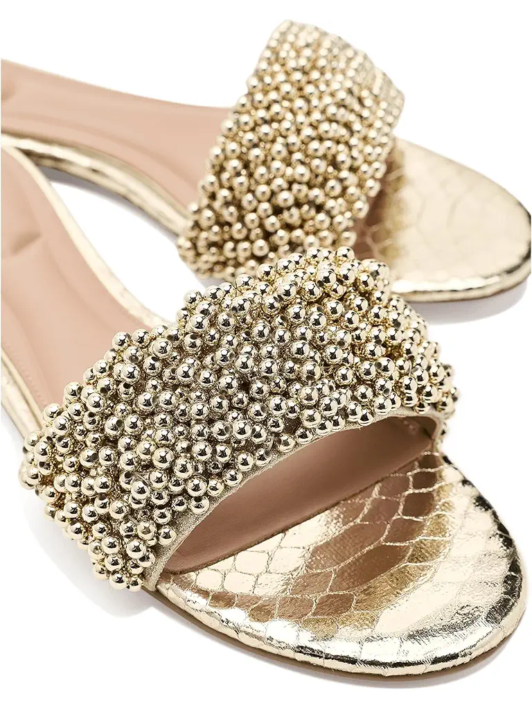 Gold Vince Camuto Balea Beaded Band Flat Sandals