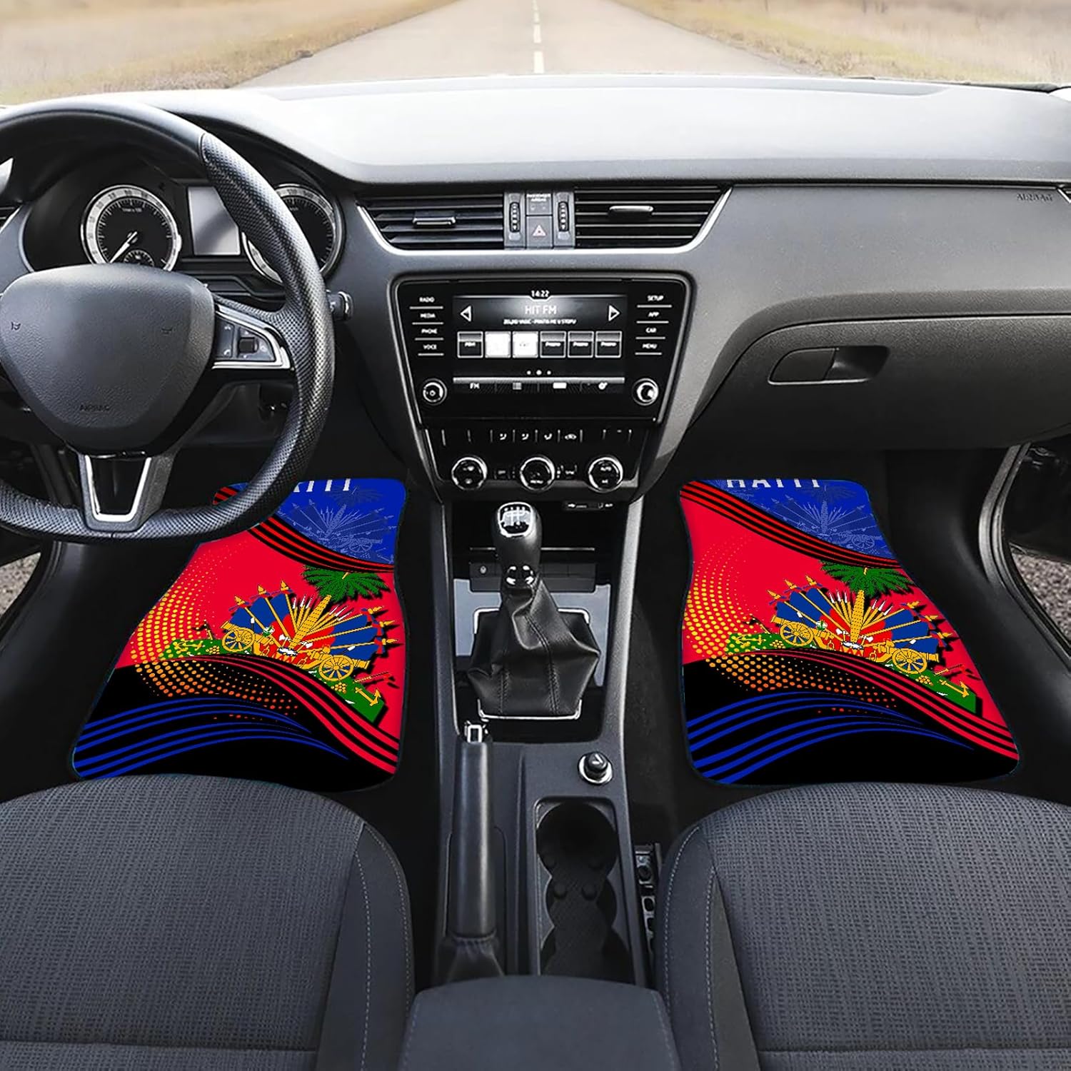 Howilath Auto Floor Mat Set of 4, Haitian Flag Pattern Car Front & Back Floor Carpet Non Slip Anti Dirty Foot Pad Rug Automotive Accessories
